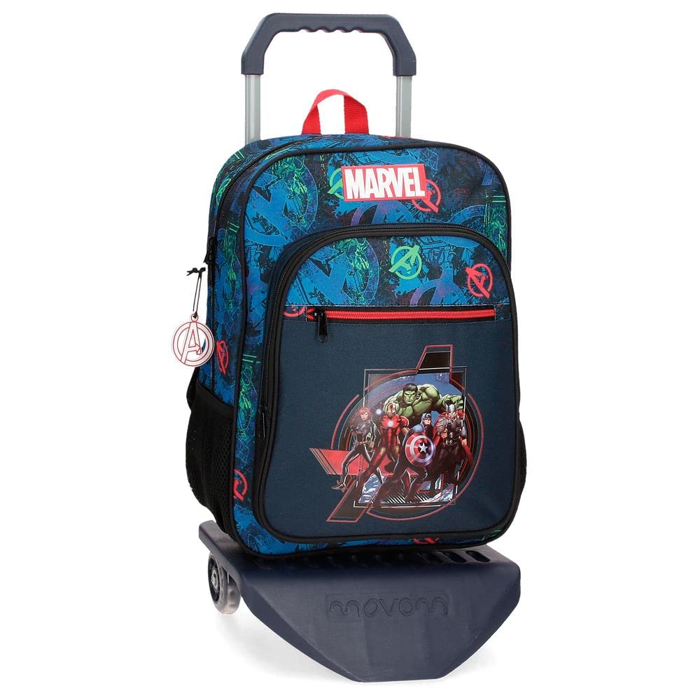 Marvel Avengers Los Vengadores On the Warpath Mochila Escolar con Carro Azul 30x38x12 cms Poliéster 13,68L