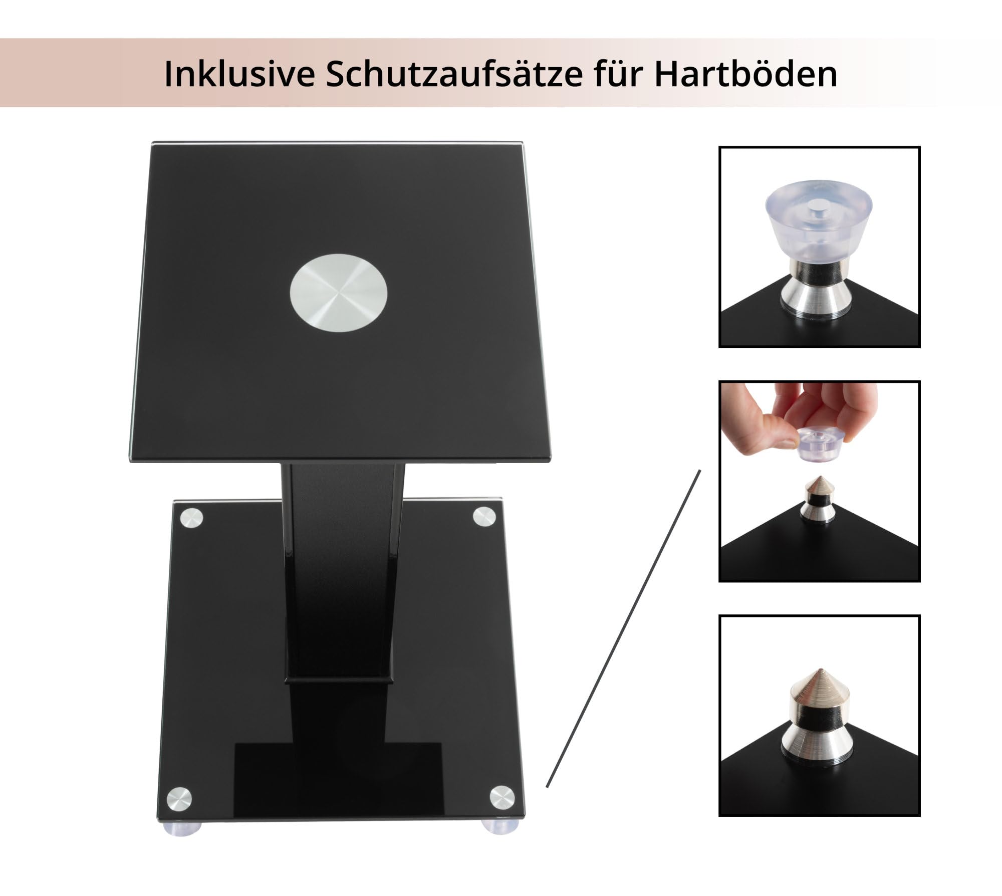 Pronomic SLS-282L BK supporti per diffusori: design elegante con 2 lastre di vetro, altezza regolabile 73 cm, portata 10 kg ciascuno, gestione cavi nascosta. Ideale per monitor o impianti Hi‑Fi. Nero