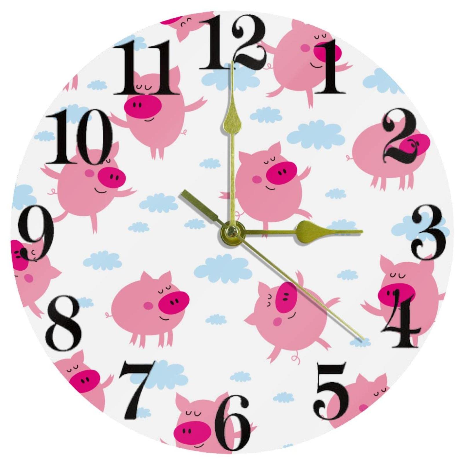 Horloge murale ronde cochon rose pour décorer la cuisine et la chambre