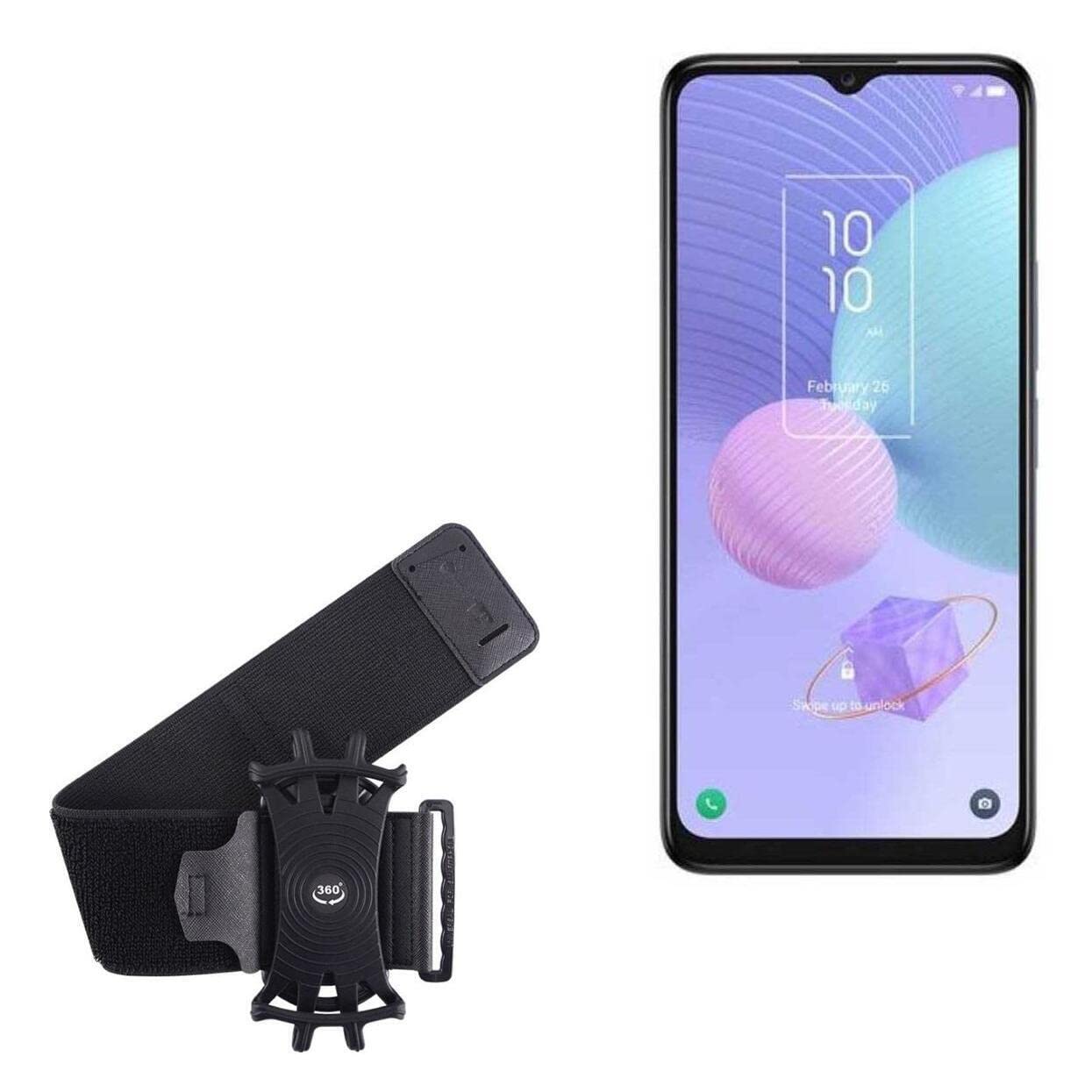 BoxWave Holster Compatible with TCL 405 - ActiveStretch Sport Armband, Adjustable Armband for Workout and Running - Jet Black