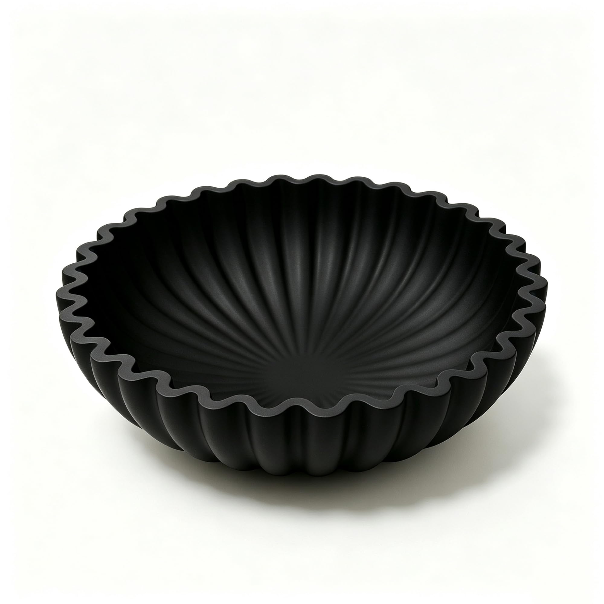 BEYLAB Handmade Small Concrete Ruffle Bowl - Vintage Scallop Decorative Flower Bowl & Fruit Basket | Modern Table Centerpiece, Entryway Key Tray, Wedding & Housewarming Gift (Black Pleated Bowl)