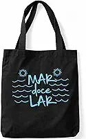 Ecobag Preta Mar doce Lar Bolsa de Moda Praia Sacola Feminina Ecológica Algodão Cru Tote Bag