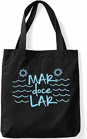Ecobag Preta Mar doce Lar Bolsa de Moda Praia Sacola Feminina Ecológica Algodão Cru Tote Bag