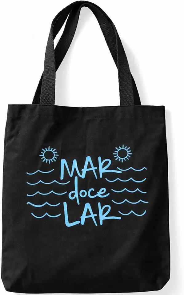 Ecobag Preta Mar doce Lar Bolsa de Moda Praia Sacola Feminina Ecológica Algodão Cru Tote Bag