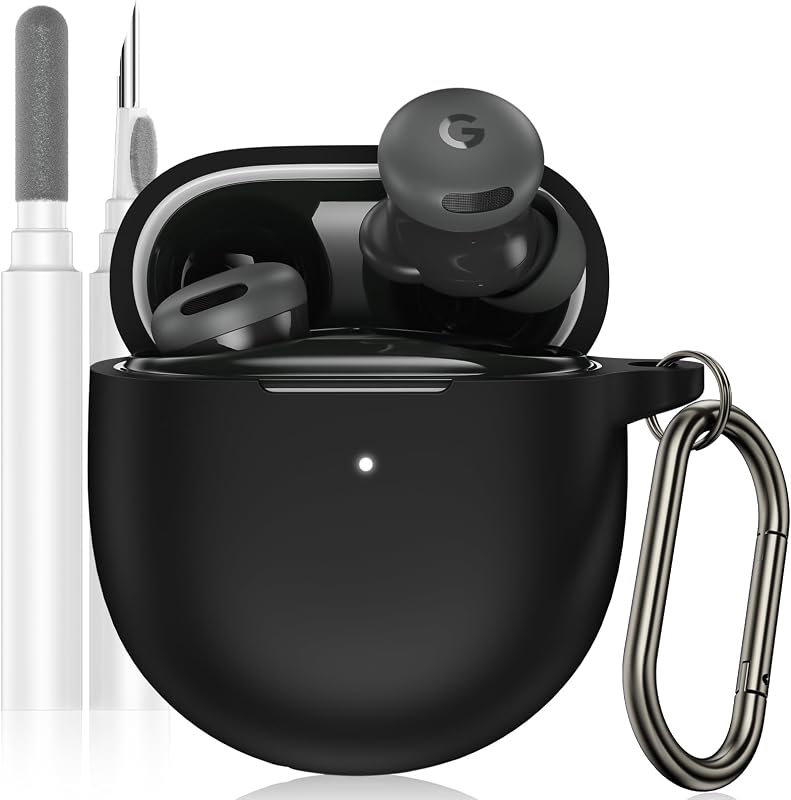 for Google Pixel Buds 2a Case Cover, Shockproof Silicone Skin | Anti-Scratch Protective Case for Google Pixel Buds 2a 2025 with Cleaner Kit & Carabiner, Black