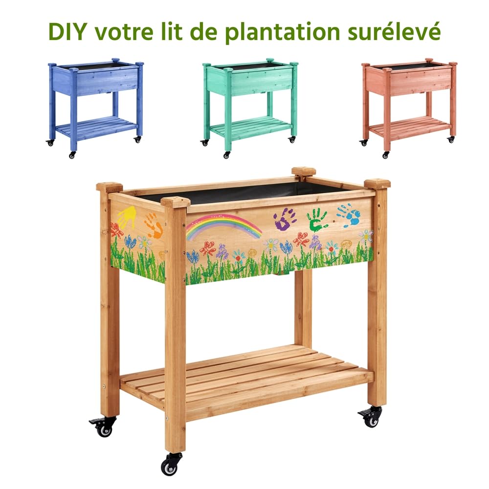 Yaheetech Carré Potager Surélevé Lit de Jardin sur Pieds avec Etagère Inférieure de Rangement en Bois pour Terrasse/Balcon/Jardin 87 x 83.5 x 47 cm