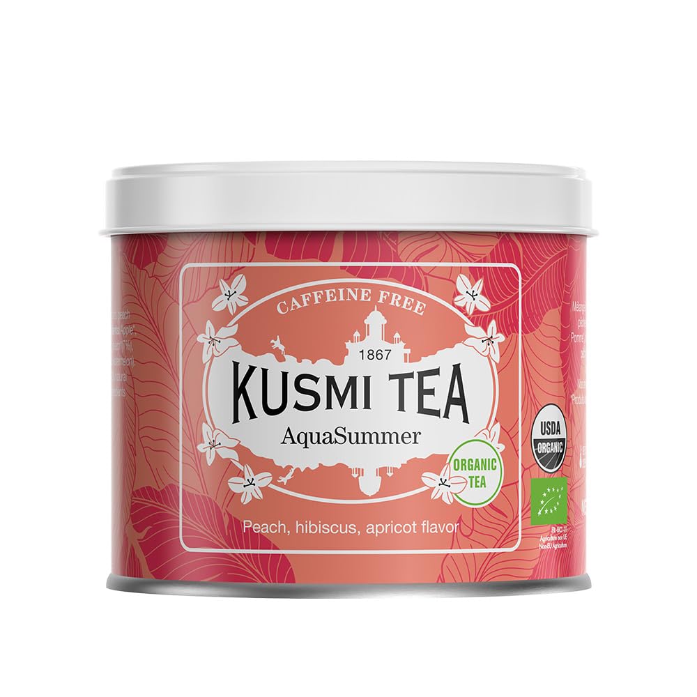 Kusmi Tea - Aquasummer - Miscela Di Ibisco Al Sapore Di Pesca E Albicocca - Infuso Biologico Senza Teina - Da Gustare Caldo O Freddo - Scatola Di Tè Da 100G - Quantità Per Circa 50 Tazze-image