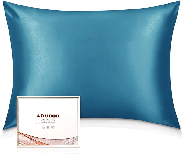 Adubor Silk Pillowcase - Mulberry Silk Pillow Case, 23 Momme 6A Grade Fibers, 900 Thread Count, Silk Pillow Cases for Hair and Skin Health, with Hidden Zipper (Standard 20''×26'', Peacock Blue, 1PC)