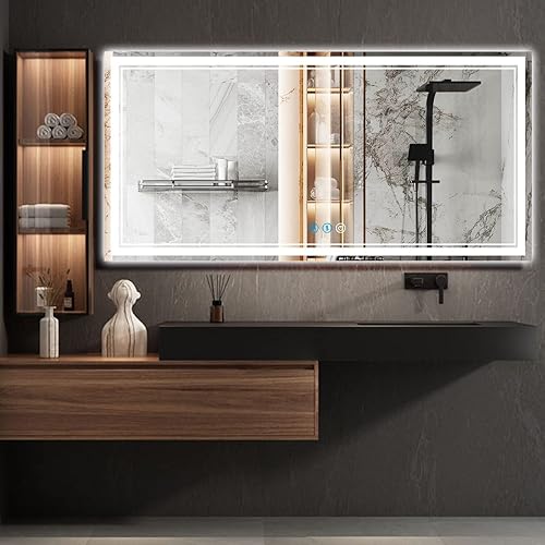 Miniatura 7 de DIDIDADA Espejo LED grande de 28 x 60 pulgadas para baño, espejo de tocador con luces, espejo iluminado de baño de 60 pulgadas, luz de 3 colores,