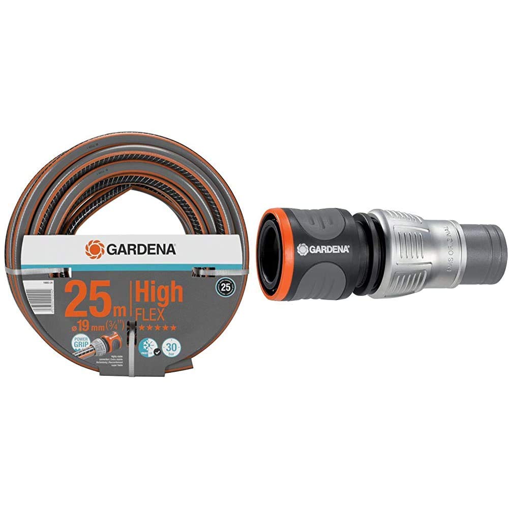 Tuyau d'Arrosage Comfort Highflex de Gardena 19 Mm (3/4"), 25 M : Tuyau à Profil Power-Grip, 30 Bars & Raccord d'Arrosage de Tuyau Premium 19 mm (3/4") de Gardena : Adaptateur pour Robinets, Emballé