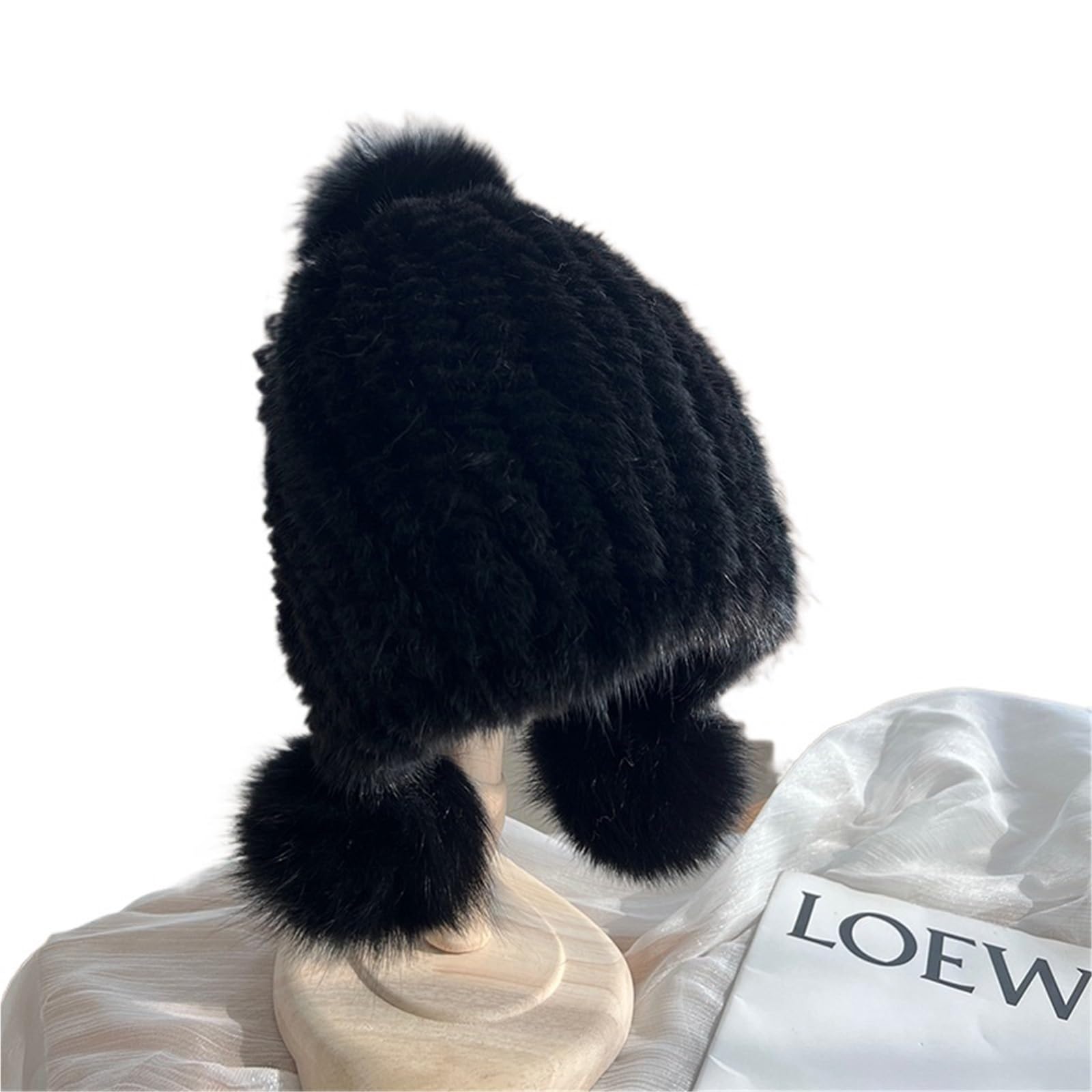 Bonnet Femme Pompon Chapeau d'hiver for Femmes, Bonnet Chaud tricoté avec Oreilles, Bonnet en Spirale avec Pompon sur Le Dessus