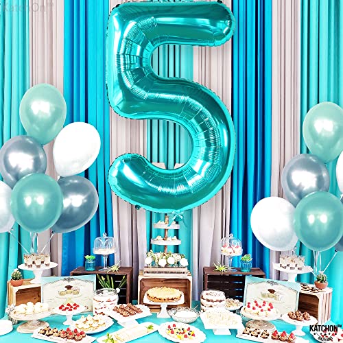 Image of KatchOn Giant Aqua Blue Number 5 Balloon - 40 Inch