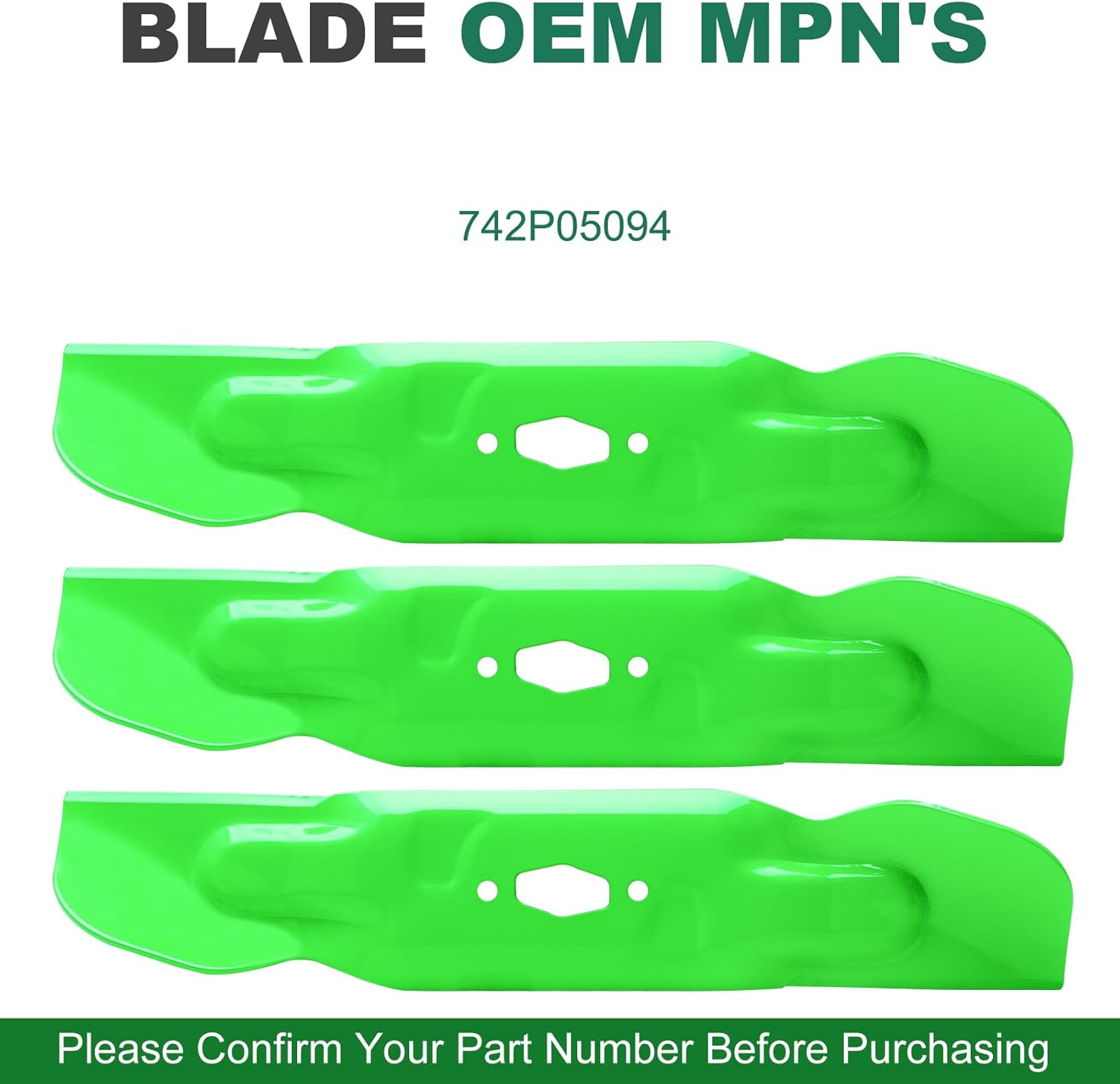 742P05094 742-05094 High Lift Lawn Mower Blades Fits 50" Decks Cub Ca det Ultima ZT1-50 ZT2-50 Cub Ca det Enduro XT1-LT50 (3-Pack)