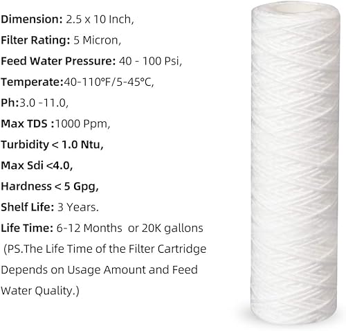 Miniatura 5 de Geekpure Sistema de filtro de agua para toda la casa de 10 pulgadas con carcasa azul y sedimento de PP enrollado, puerto de latón NPT de 34"