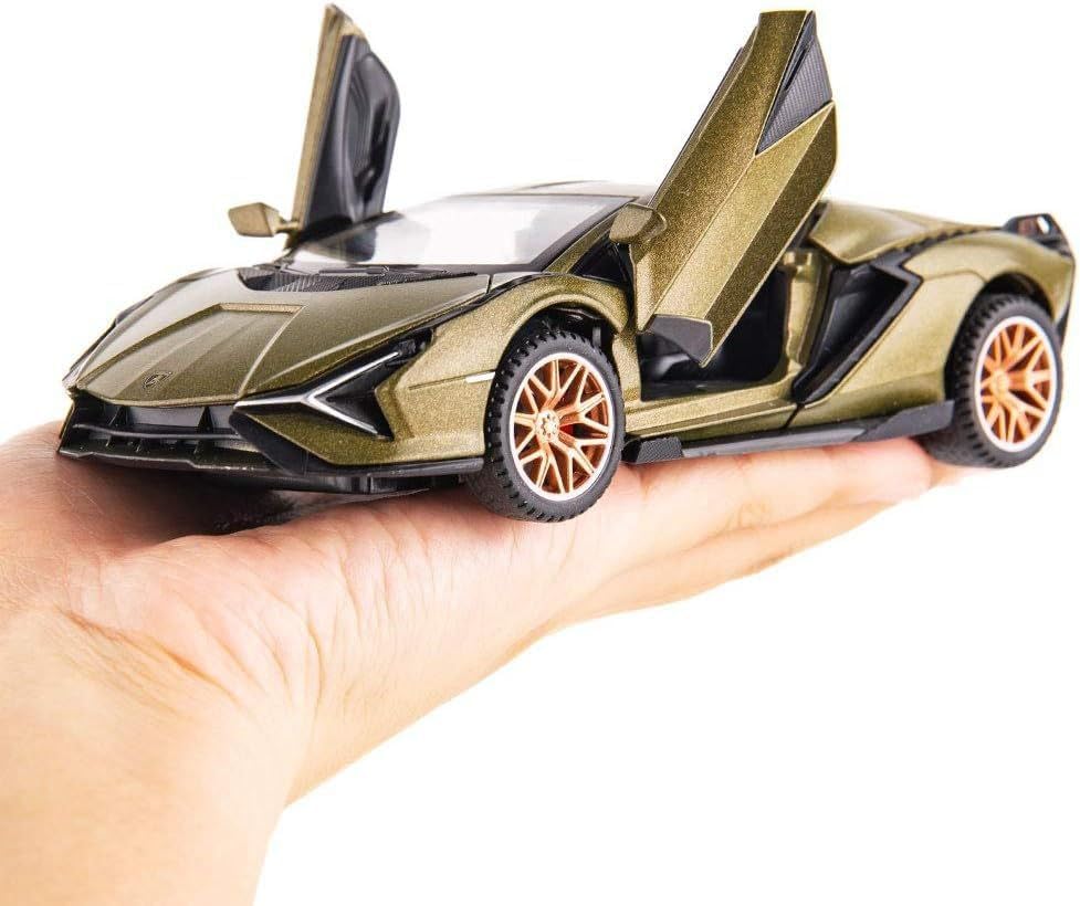 Image of Advisian store 1:32 Lamborghini Sian Miletry Die-cast Metal Toy Model Car Pull Back car with Openable Doors with Sound and Light for Gifts for Kids (1:32 Lamborghini Sian - Green)