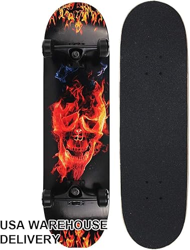 Miniatura 2 de NPET Pro - Patineta (Skateboard) completa de 31 pulgadas y 7 capas de arce canadiense. Patineta cóncava Black,02 Bandera USA,03 Monstruo