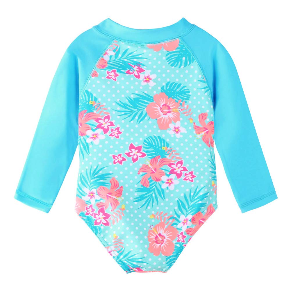 Baby Girl One-Piece Sun Protective Swimwear Infant Toddler Rash Guard Shirt Cyan 2-3T