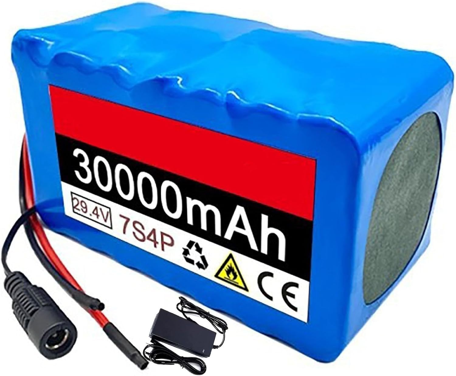 Batteria per Bici elettrica da 29,4 V 30 Ah, Batteria agli ioni di Litio da 24 V 7S4P per Bici elettrica, Scooter Elettrico con Motore da 50 W-500 W, con BMS da 20 A e caricabatteria T