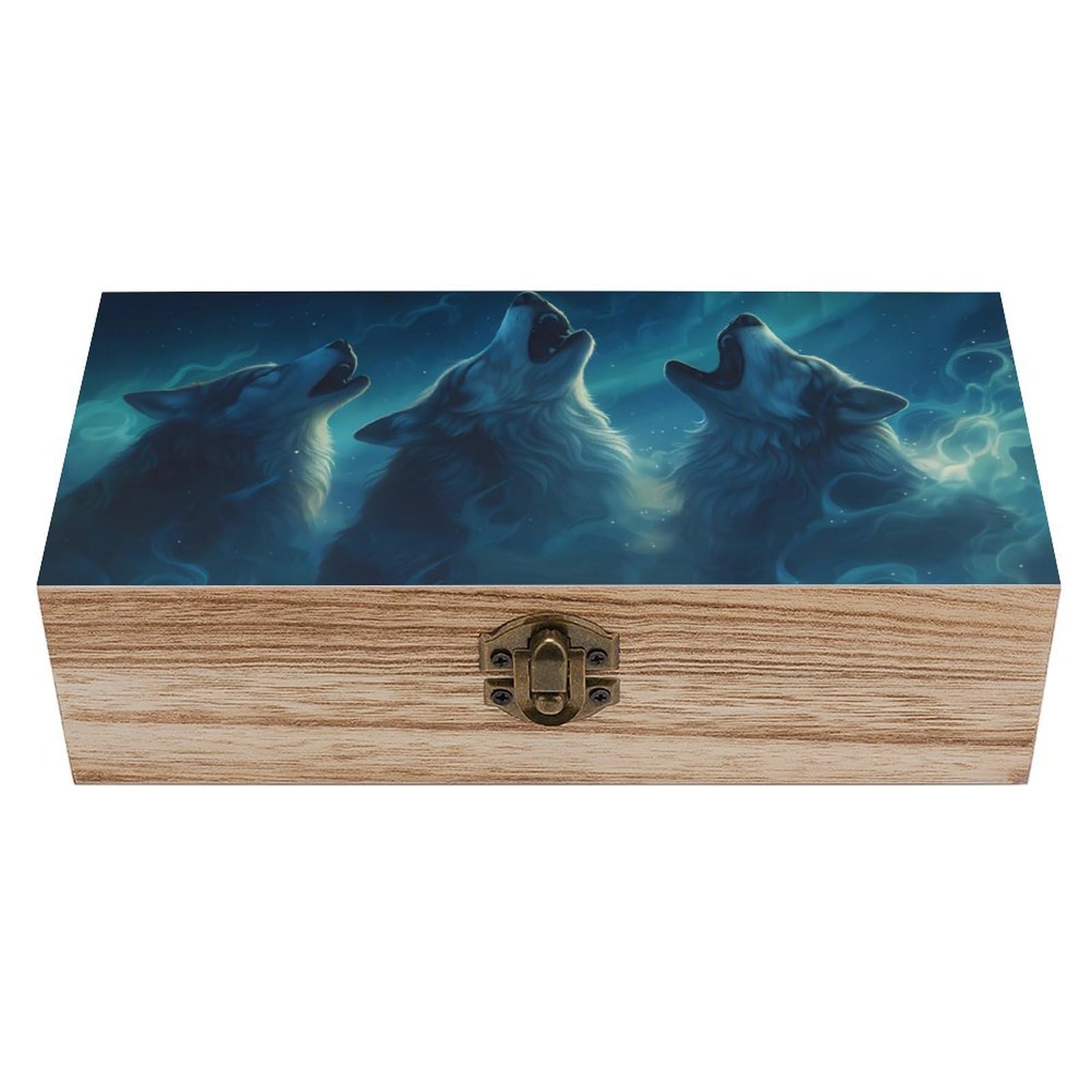 HLBSDM Enchanting Wolves Howling Retro Wooden Storage Box Jewelry Art Gift Boxs Decorative Keepsake Boxes
