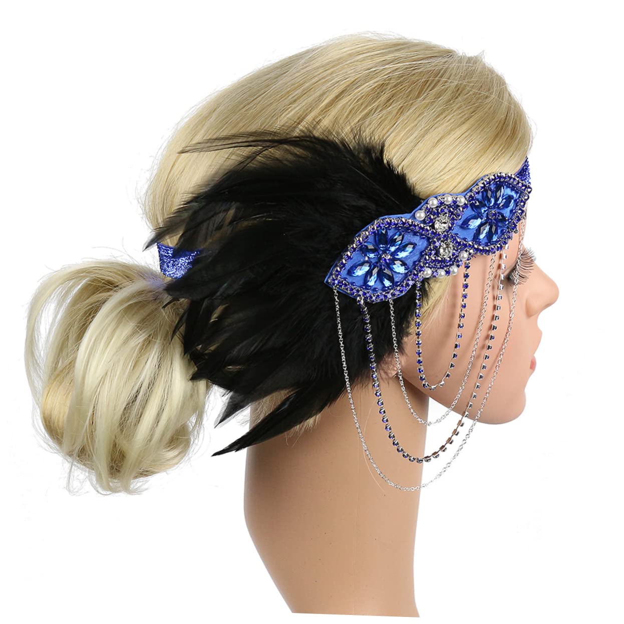 minkissy 2piezas Diadema De Cadena Borlas Para Mujer Accesorio Elegante De Fiesta y Fotografía Color Azul