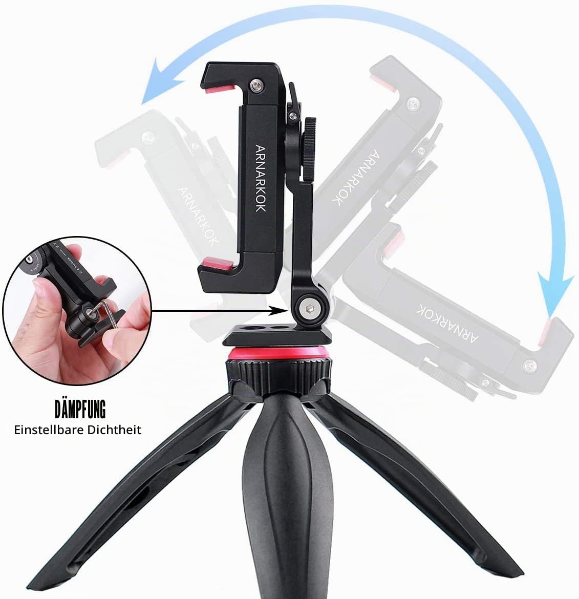 Metall-Stativhalterung + drehbarer Blitzschuh, um 360 Grad dreh- und neigbarer Winkel, kompatibel mit iPhone Smartphone-Halterung,Desktop-Stativ für Handy,Video-Live-Streaming,Vlogging Rig