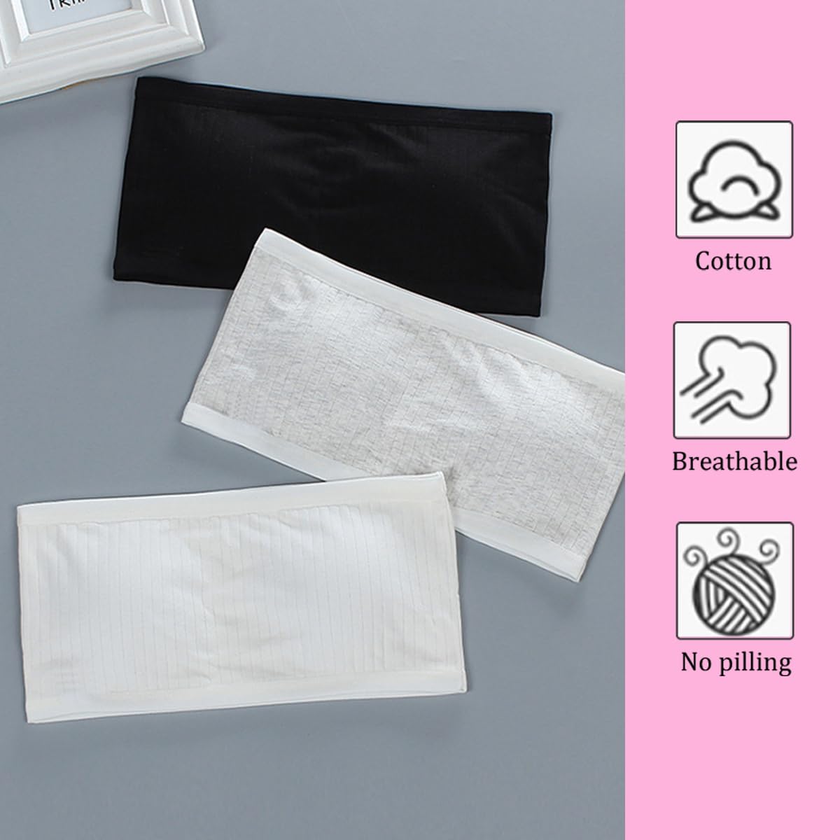 Soutien-Gorge Filles Coton sans Bretelles, 5 PCS Soutien Gorge Invisible avec Coussinets Amovibles Bandeau sans Bretelles pour Fille Brassiere sous-Vêtements Bustier pour 10 à 18 Ans