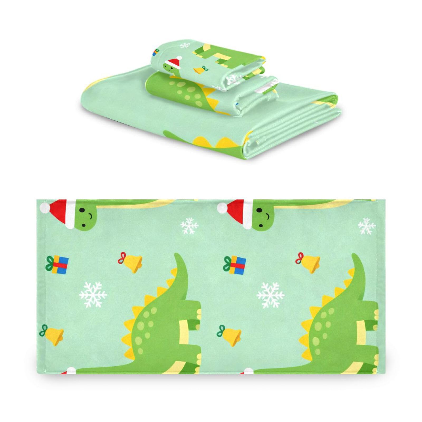 Merry Christmas Dinozaur zielony zestaw ręczników do czyszczenia twarzy 3 sztuki, 1 ręcznik kąpielowy 1 ręcznik do rąk 1 ściereczka do łazienki kuchni