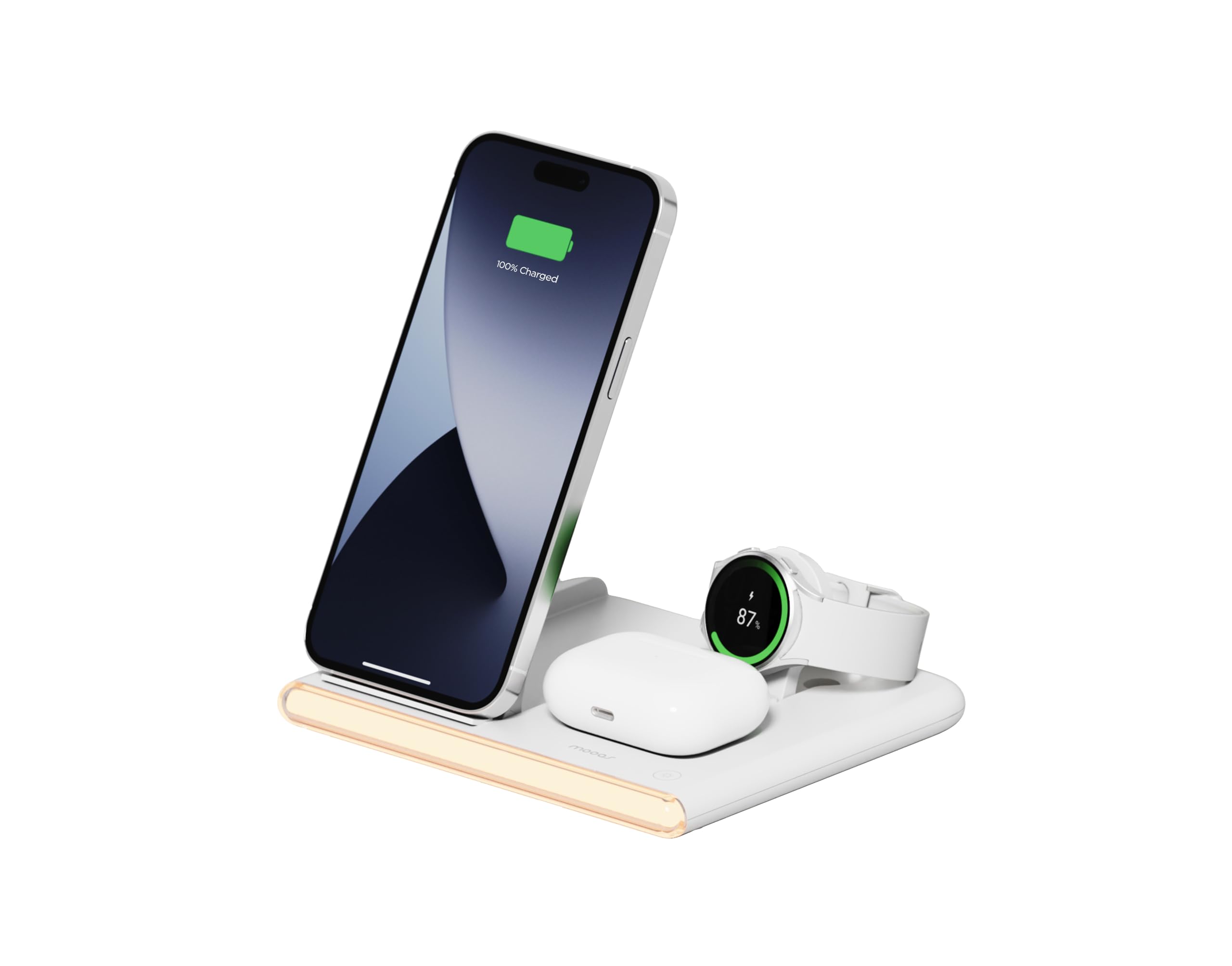 mooas Flip Square 3 in 1 Fast Wireless Charger Charging Nightlight, 2 Color Nightlight Wireless Charger, Compatible with iPhone 15/16/17, Galaxy S24,