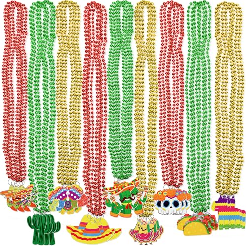 jollylife Cinco de Mayo Fiesta Beads Mexican Colorful Beads Party Decorations Favors Birthday Supplies (72 red green gold)