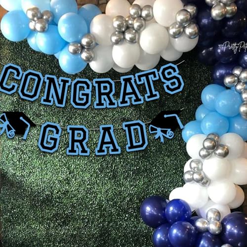 Image of Congrats Grad Banner Graduation Party Banner Decoration Hanging Garland High School College Backdrop Supplies Light Blue