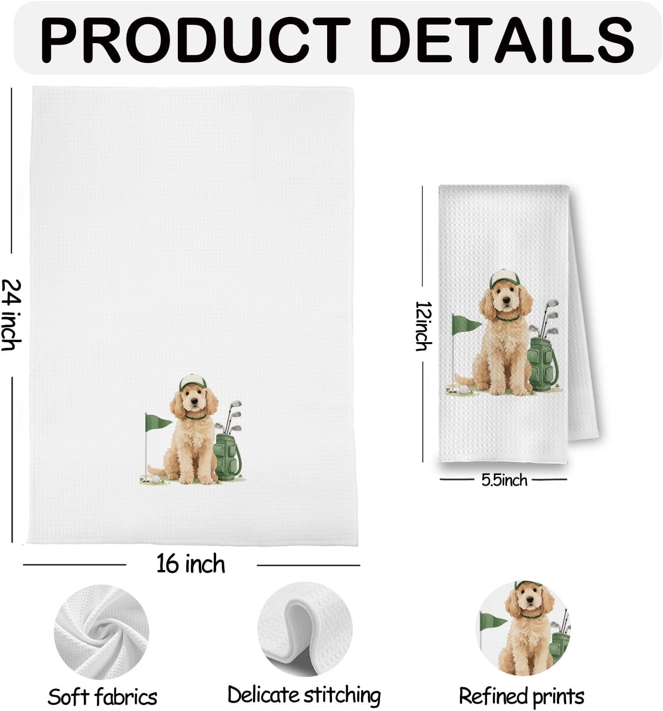 Golf Goldendoodle Dog Kitchen Towels, Goldendoodle Gifts for Women Men Decorative Hand Towels for Bathroom, Golf Lover Gifts Dish Tea Towel for Kitchen, 16x24 Inch - Image 6
