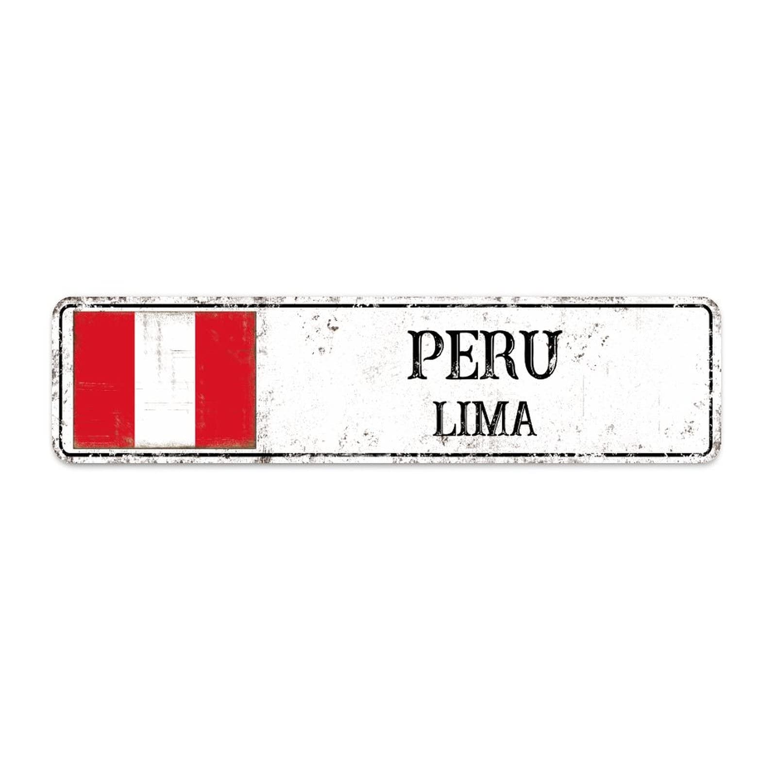Rimego Capital City Lima Sign, Peru Gift Wall Art Plaque, Capital City Lima Street Sign, Retro Peru Aluminum Sign, Peru Flag Metal Sign,15 x 60 CM