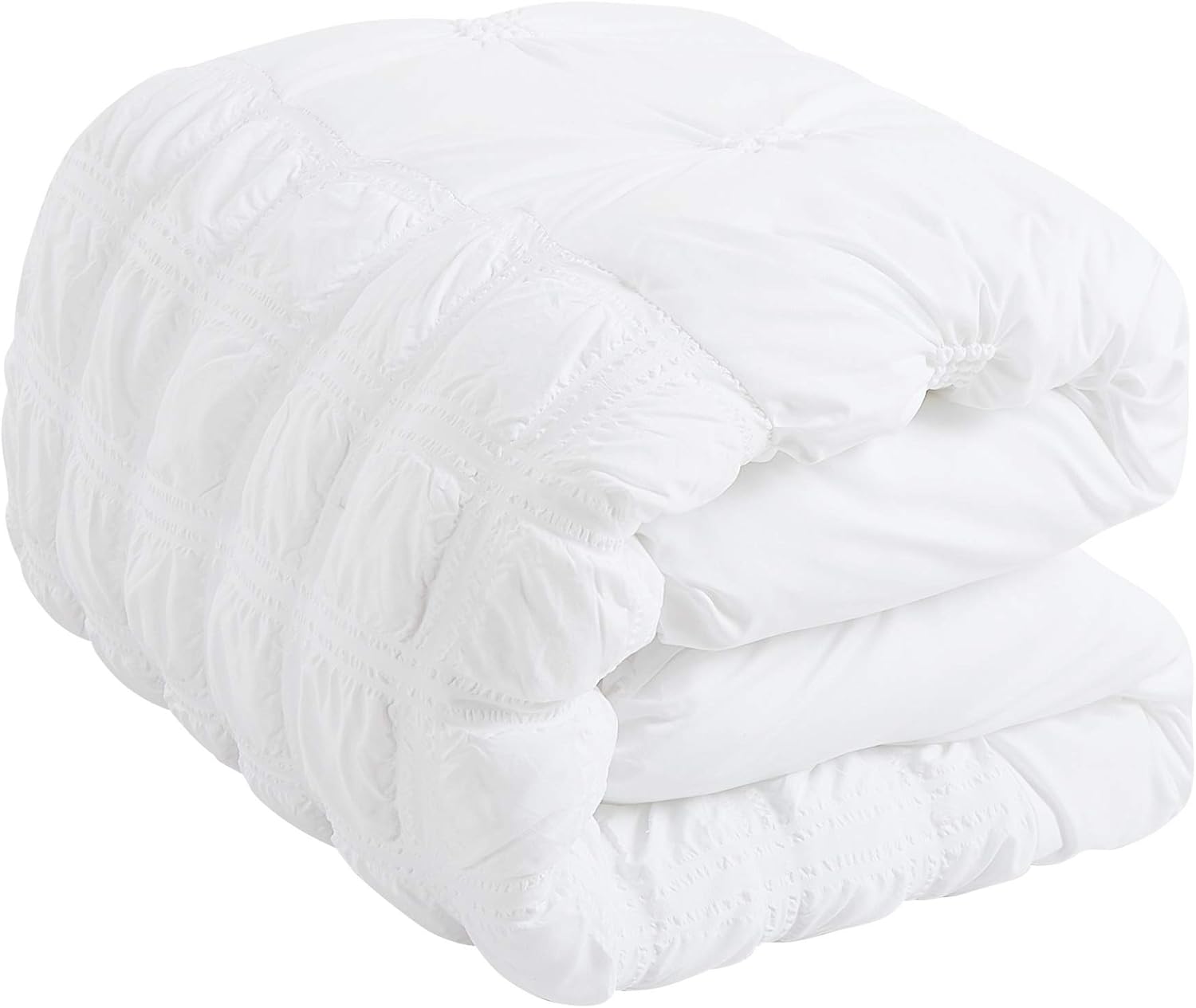 Sapphire Home Luxury 7-Piece Full/Queen Comforter Set with Shams Cushions, Modern Bright White Elegant Pinched Pleated Beads-Tuck Style Beaded Pillows, Bed Cover Bed in a Bag, (22027, Full/Queen)