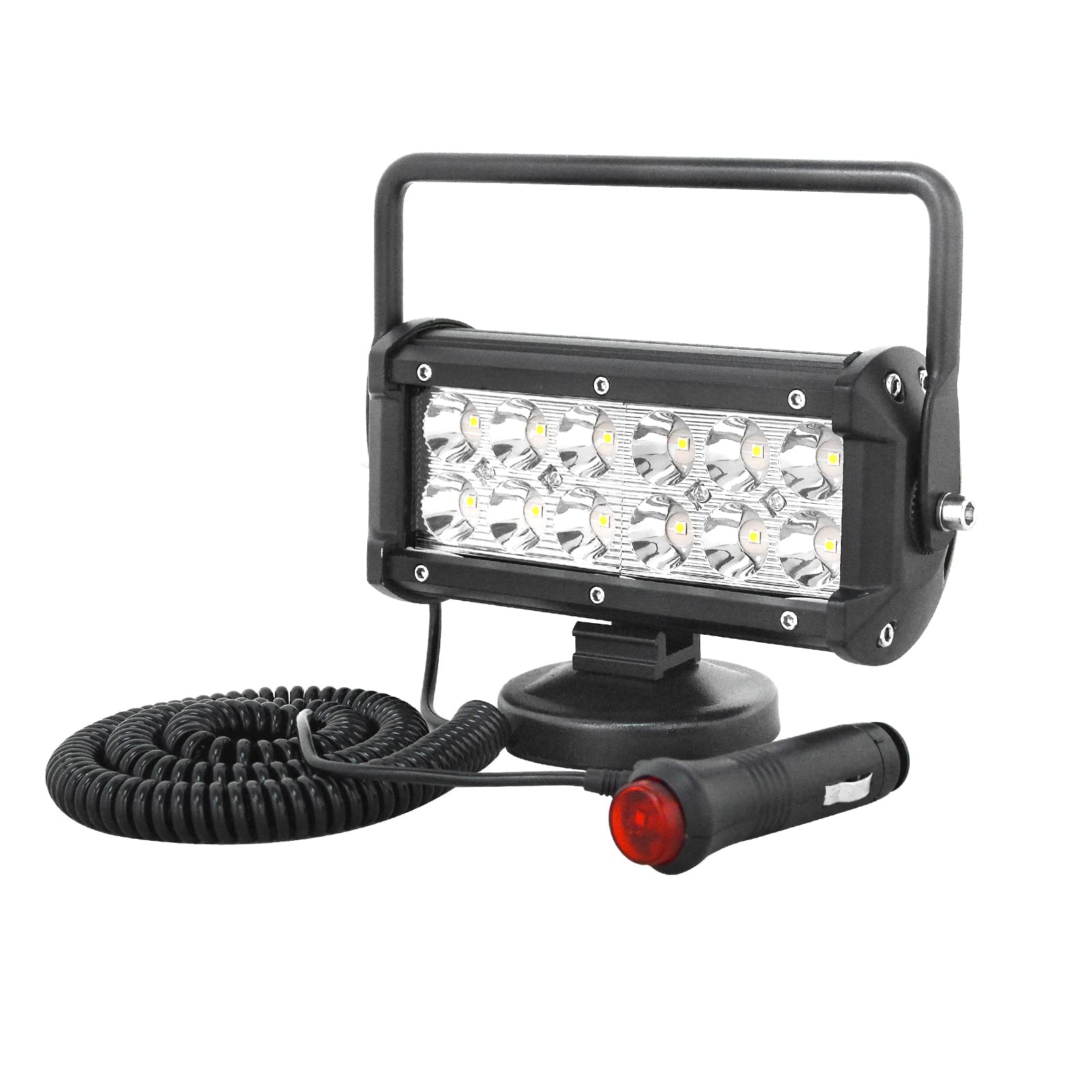 AUXTINGS 7 pulgadas 36W portátil LED punto de pieza haz offroad faro encendedor de cigarrillos interruptor con soporte de base magnético para coche, SUV, remolque, tractor, camión,12V 24V,6000K