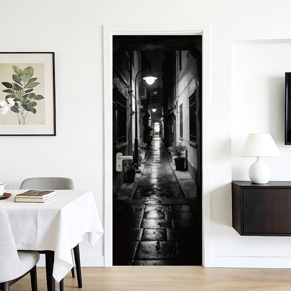 arricraft 2 Pcs 3D Self-Adhesive Door Sticker, 31.5"x78.7" Urban Streets Decorations Door Murals Stickers PVC Removable Wallpaper Decoration for Bedrooms ​Living Room