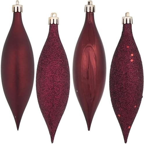 Vickerman Adornos navideños de 4 acabados en rojo burdeos (juego de 8)