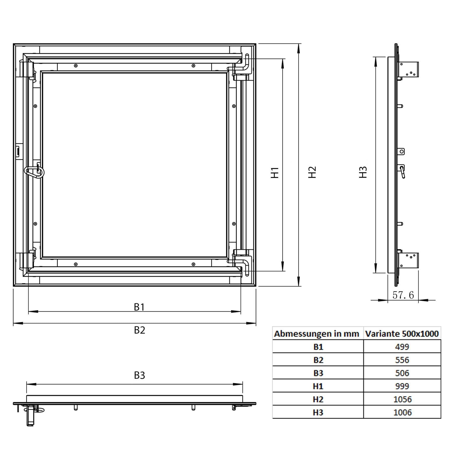 Revisionsklappe Trockenbau 500 x 1000 mm – Revisionstür - Wartungsklappe mit 12,5 mm imprägnierter GK-Einlage und Druckverschluss – aus korrosionsbeständigem Aluminium – befliesbar – MW multi werkzeug