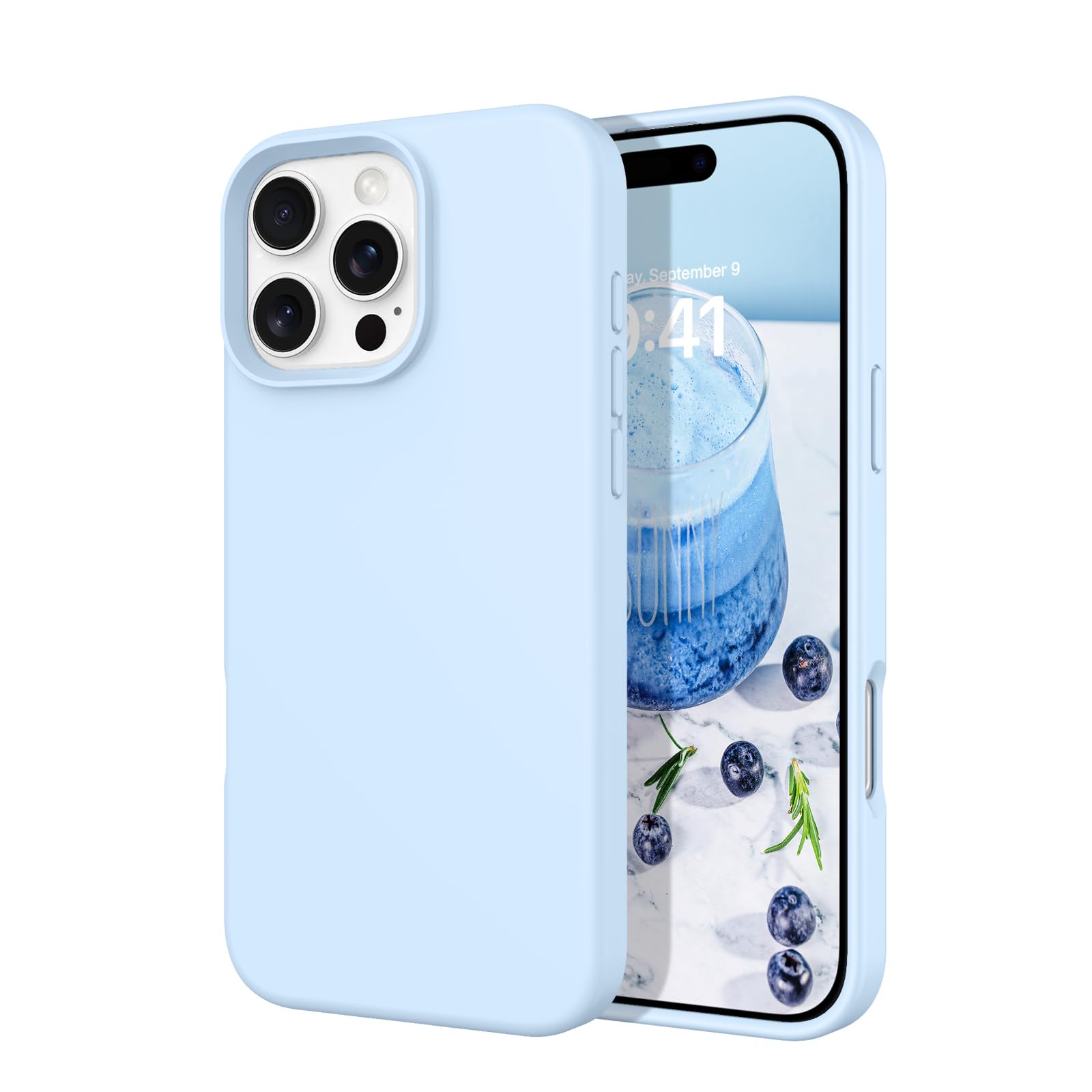Photo 1 of DOMAVER Case for iPhone 16 Pro Max 6.9'' Smooth Liquid Silicone Soft Gel Rubber Microfiber Lining Cushion Cover Shockproof Protective Phone Cases Compatible with iPhone 16 Pro Max - Light Blue