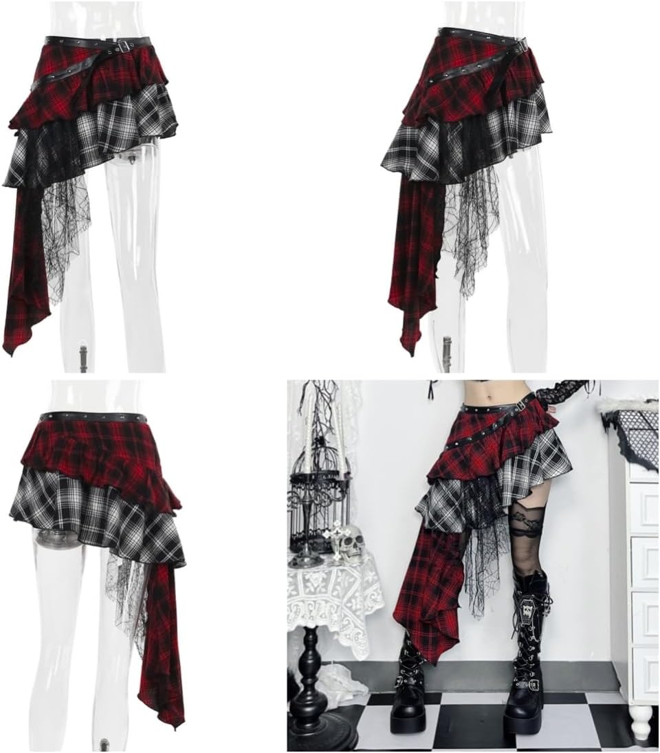 Gothic Pleated Mini Skirt Y2K Grunge Casual High Waisted A-line Flare Skirts