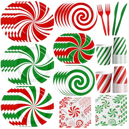 144pcs Christmas Candy Paper Plates and Napkins, Candy Cane Christmas Decorations, Red Green Peppermint Plates Napkins Cups for Holiday Xmas Party Decorations, Serves 24 144pcs Christmas Candy Paper Plates and Napkins, Candy Cane Christmas Decorations, Red Green Peppermint Plates Napkins Cups for Holiday Xmas Party Decorations, Serves 24