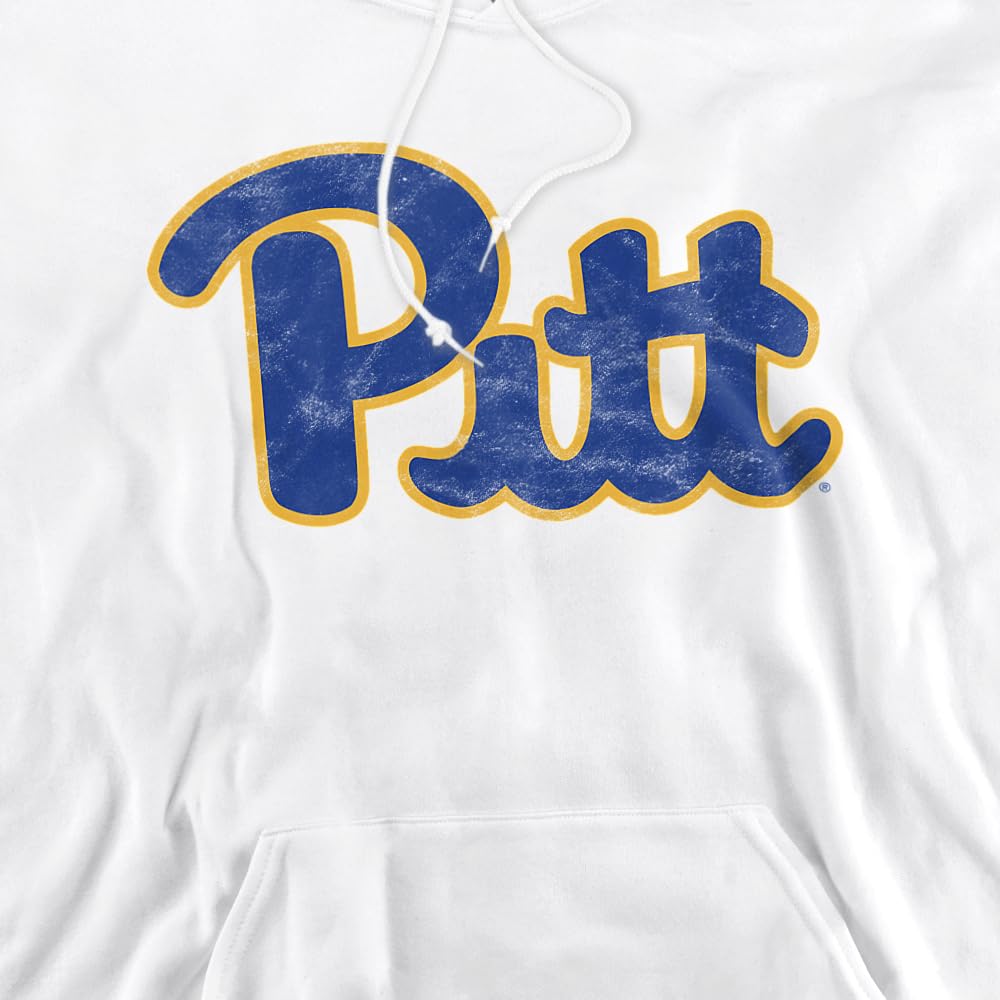 University of Pittsburgh Official Distressed Primary Logo Unisex Adult Pull-Over Hoodie,White, Large