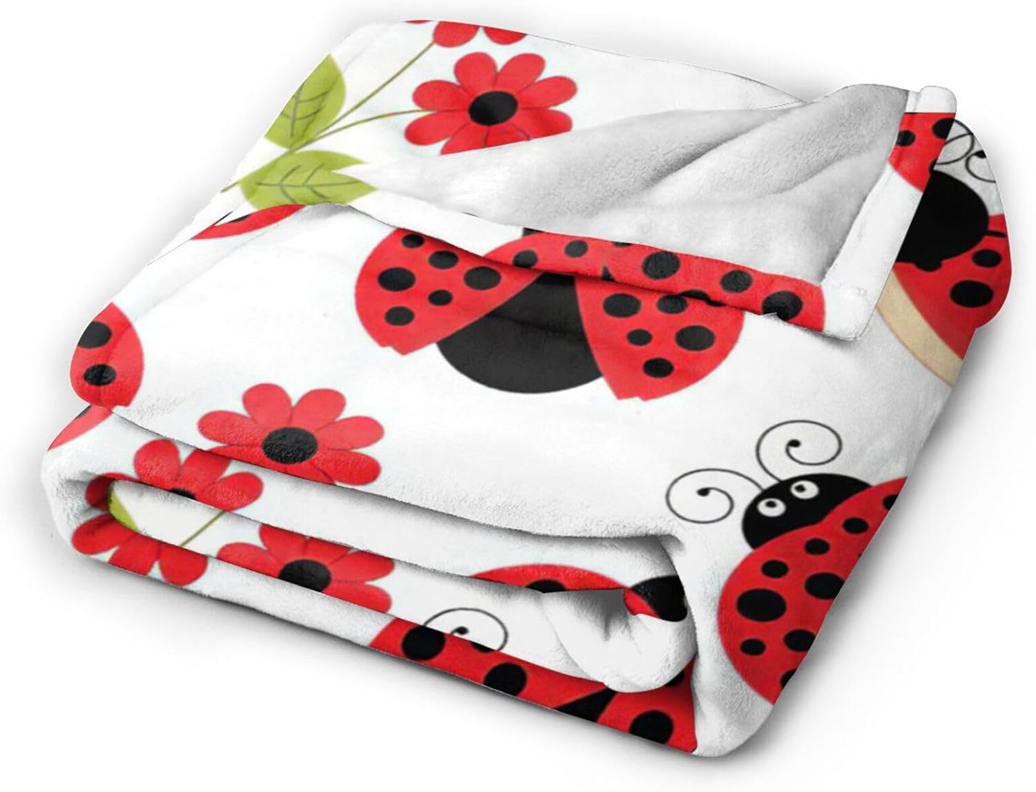 Ladybug Blanket, Lady Bug Cartoon Throw Blankets, Flower Green Leaves Fuzzy Plush Blanket Ultra Soft for Animal Lover Gift Kids Teens Women Men Girls Boys Stuff Decor for Bedding Sofas Couch 50"X40" - Image 6