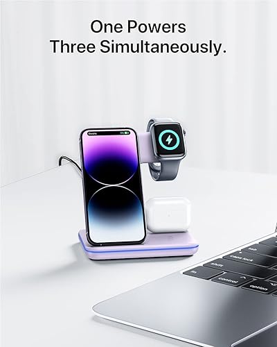 Miniatura 5 de Intoval Estación de carga para Apple iPhoneiWatchAirpods, cargador inalámbrico 3 en 1 para iPhone 14131211XSXRXSX8, iWatch 8Ultra76SE5432, Airpods