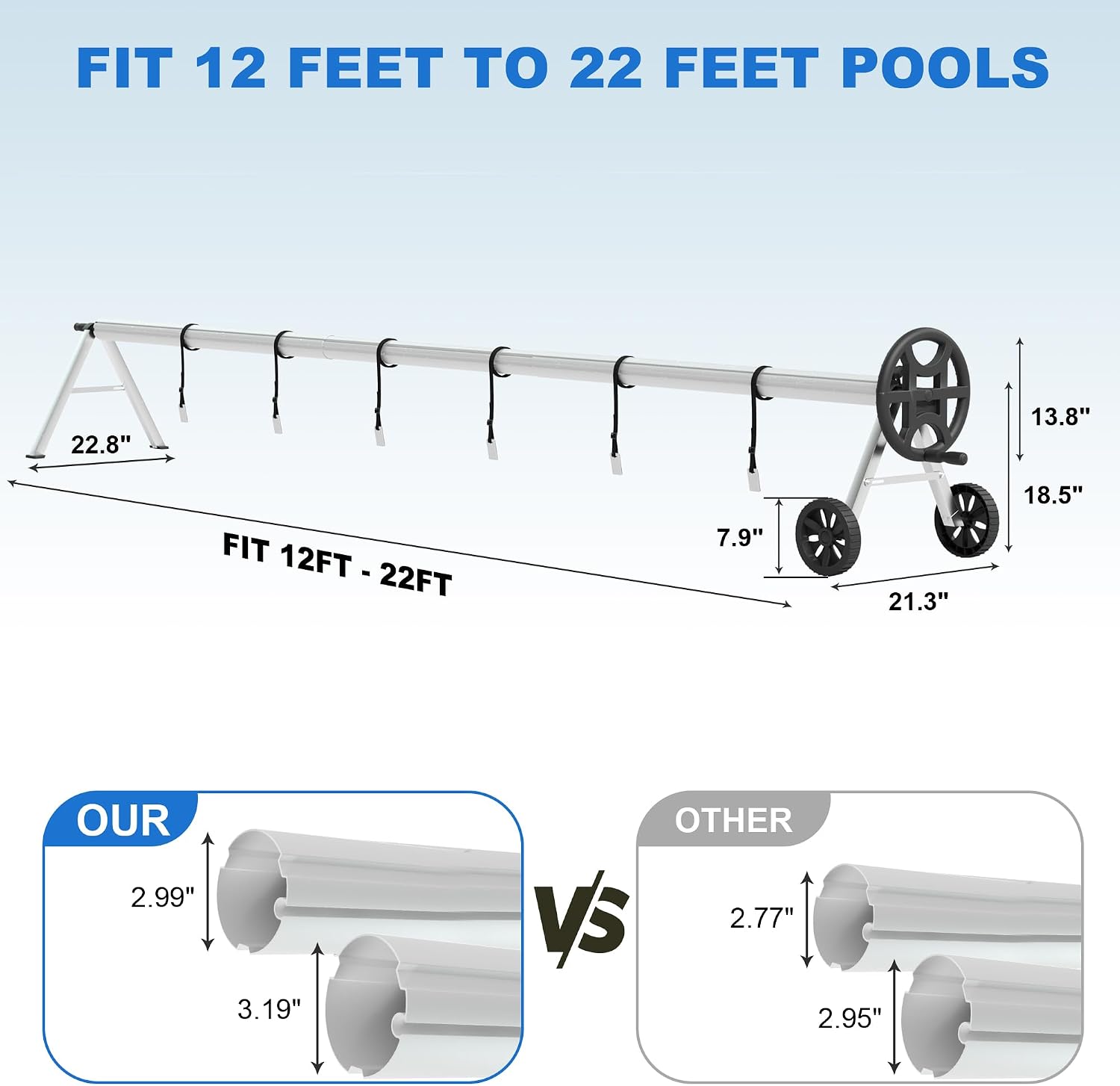 GarveeLife 21 ft Aluminum Pool Cover Reel System - Heavy-Duty Solar Cover Reel for Inground Pools, Upgraded Bearings & Rust-Proof Frame