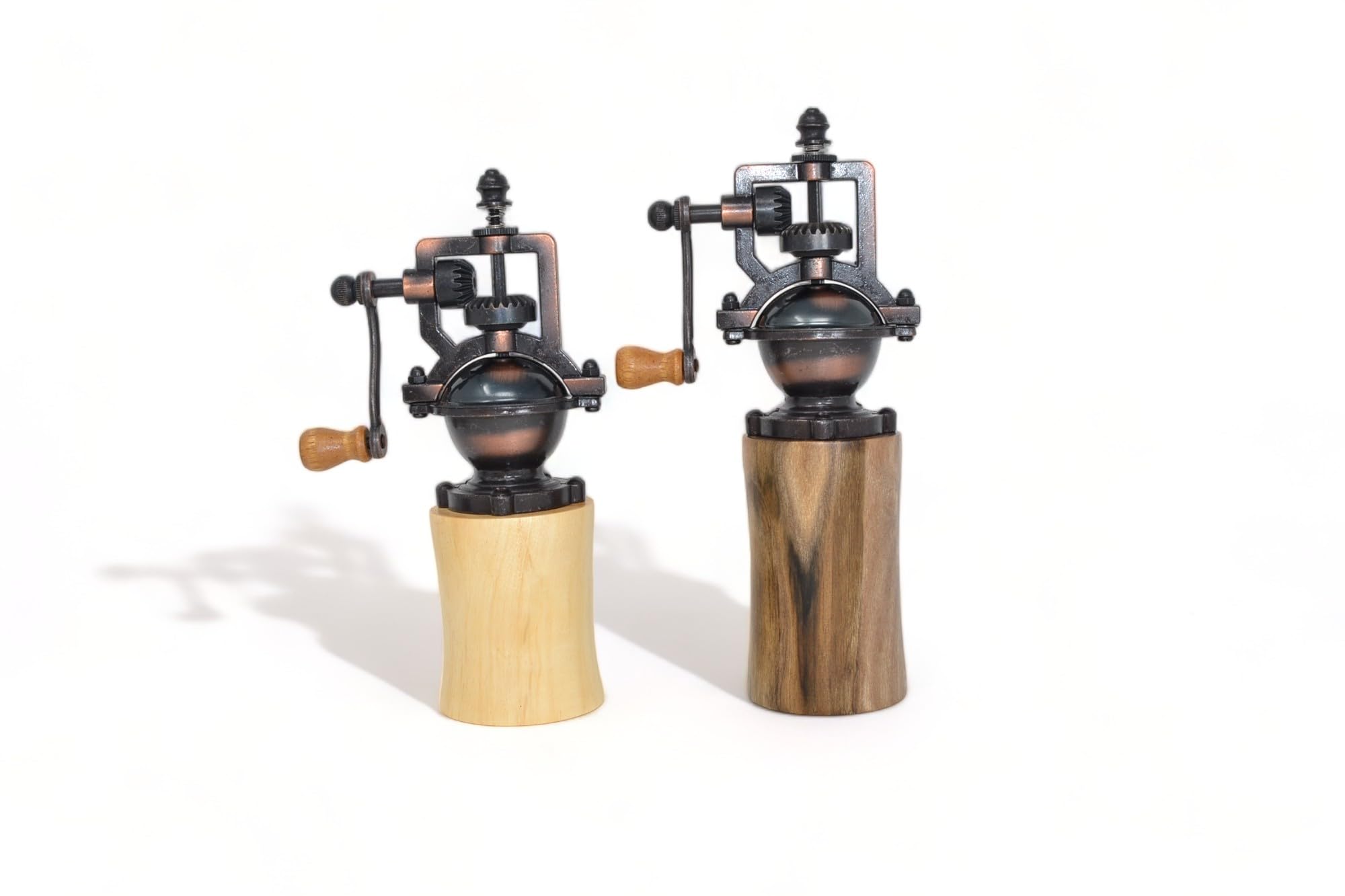 Holz Gewürzmühlen Set - Gewürzmühlenset - mit Kurbel Walnuss Pappel Geschenk handmade Pfeffermühle Salzmühle Handarbeit Unikat Made in Austria Salzmühle Pfeffermühle Geschenkidee Massivholz