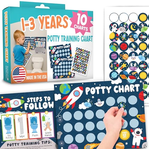 Hadley Designs Potty Training Chart for Boys with Fun Reward Stickers – 10 Potty Chart for Toddlers Boys, 8.5x11