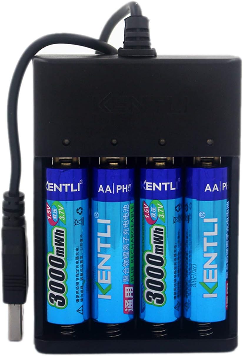 CHU4 USB Charger with 4 x 1.5v 3000mWh lithium li-polymer li-ion AA rechargeable batter for LED falshlight Digital camera Microphone (with 4AA batteries)