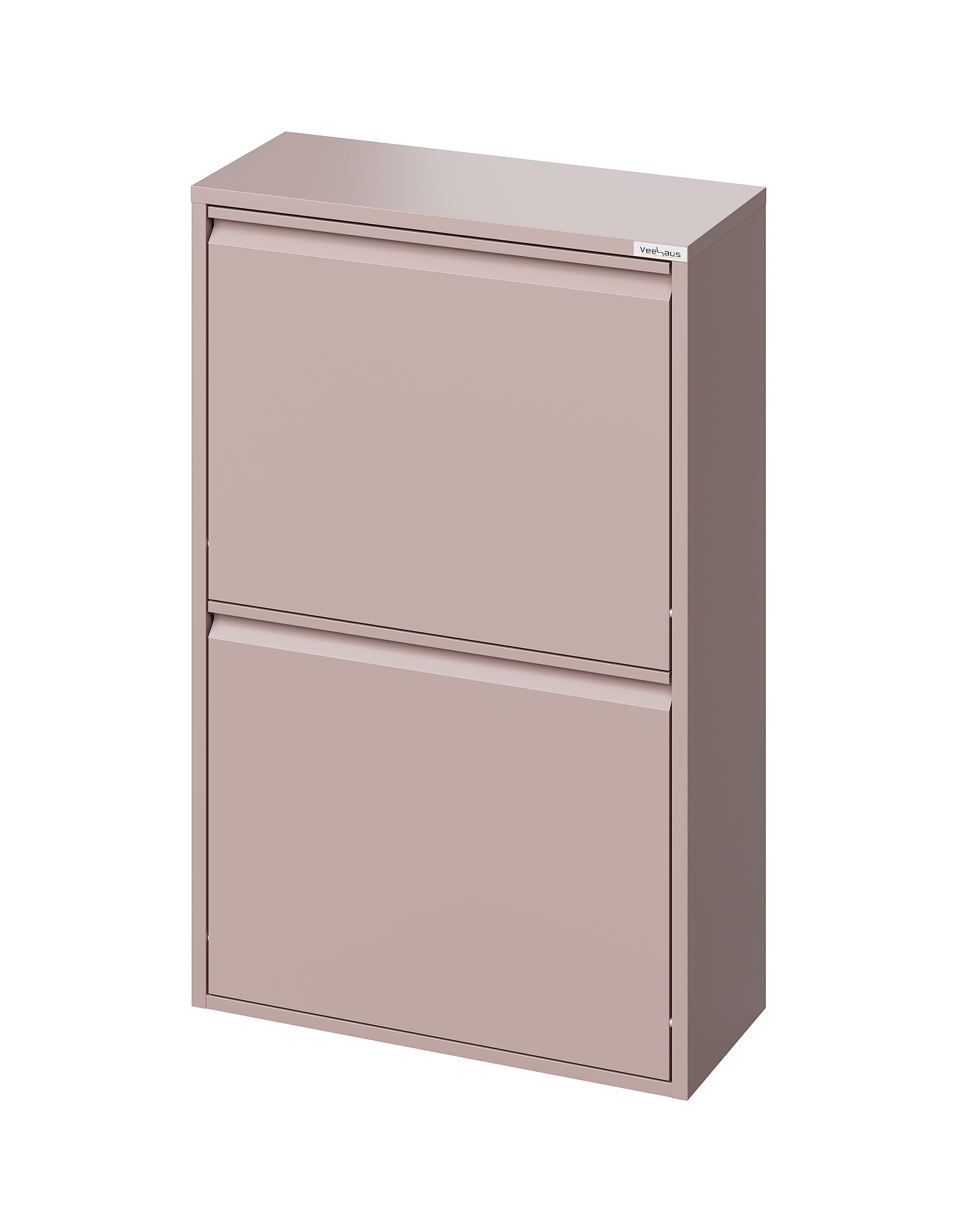 VEEHAUS Küchen Mülltrennsystem, Metall Müllschrank, 4 Klappfächer 4 x 15 L | Freistehend & vormontiert, 4 einzeln öffenbare Klappen, Magnetische Front, Herausnehmbare Eimer, 60L Rosa