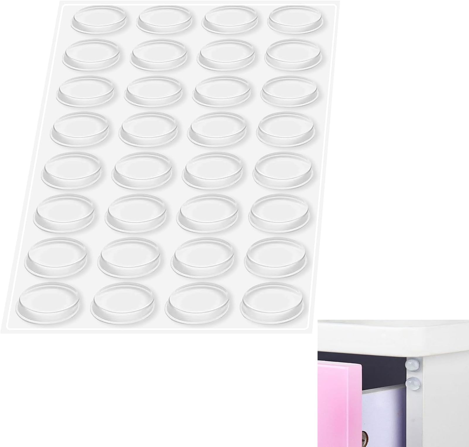 32pcs Silicone Bumpers Adhesive Buffer Pads,Adhesive Bumper Pads Clear Rubber Feet, Clear Furniture Buffer Pads for Cabinet Doors,Drawers,Glass Tops,Cupboard,Picture Frames,Cutting Boards,Cylindrical