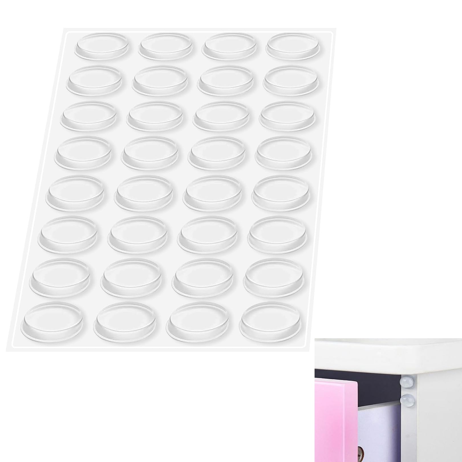 32pcs Silicone Bumpers Adhesive Buffer Pads,Adhesive Bumper Pads Clear Rubber Feet, Clear Furniture Buffer Pads for Cabinet Doors,Drawers,Glass Tops,Cupboard,Picture Frames,Cutting Boards,Cylindrical